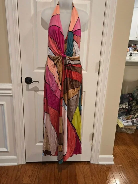 Issa London Silk Rainbow Halter Sleeveless Maxi Dress Size 10 - Picture 3 of 13